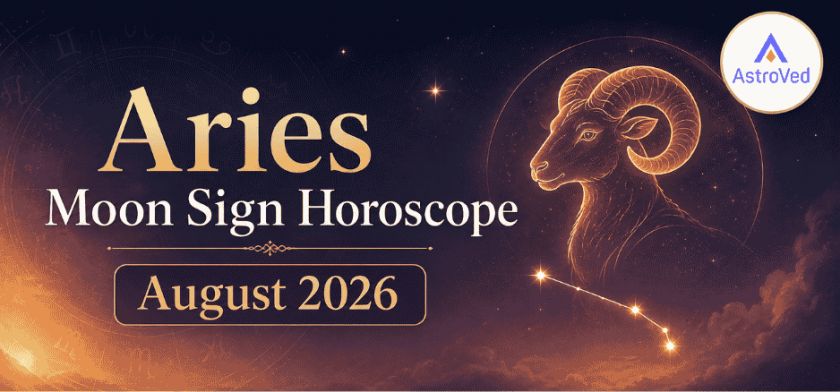 Aries Moon Sign Horoscope August 2026 | Monthly Predictions Aries Moon Sign Horoscope for August 2026 with Aries ram, zodiac wheel, and constellation