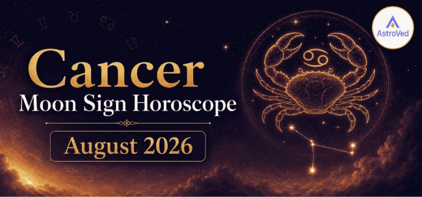 Cancer Moon Sign Horoscope August 2026 | Monthly Predictions Cancer Moon Sign Horoscope for August 2026 with golden crab and Cancer constellation