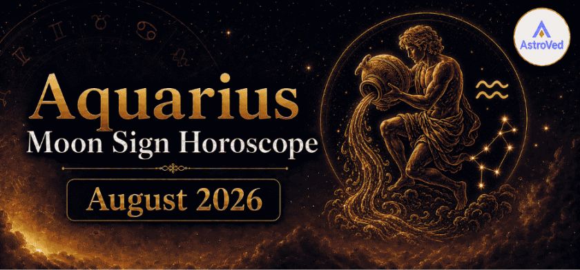 Aquarius Moon Sign Horoscope for August 2026 Aquarius Moon Sign Horoscope for August 2026 with golden water bearer, Aquarius symbol, and constellation