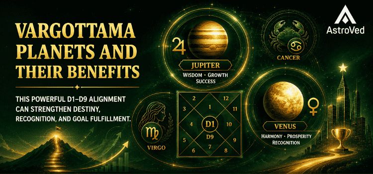 Vargothama Planet in D1 and D9 chart showing Jupiter and Venus effects