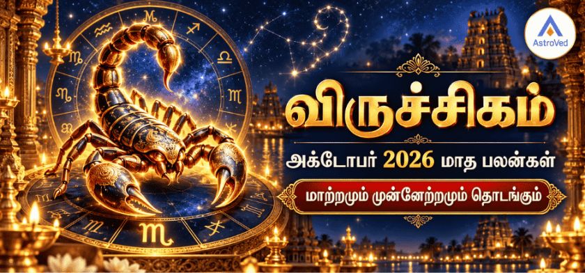 விருச்சிக ராசி அக்டோபர் மாத பலன் 2026 – காதல், வேலை, தொழில், நிதி, ஆரோக்கியம் விருச்சிக ராசி அக்டோபர் மாத பலன் 2026 – காதல், வேலை, தொழில், நிதி, ஆரோக்கியம்